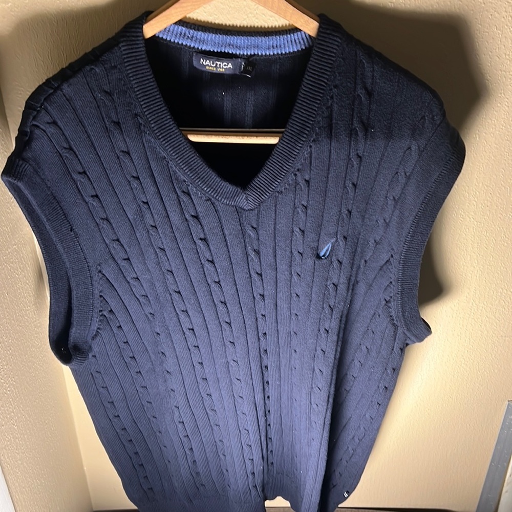 Nautica Men’s Cable Knit V Neck Sweater Vest Color Blue Size XXL